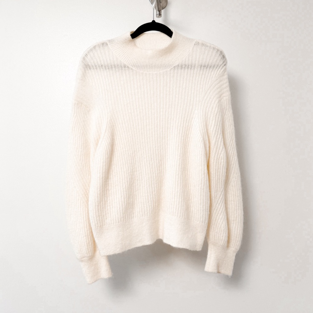 & Other Stories Mohair Wool Blend Cable Knit Mock Neck Relaxed Fit‎ Sweater